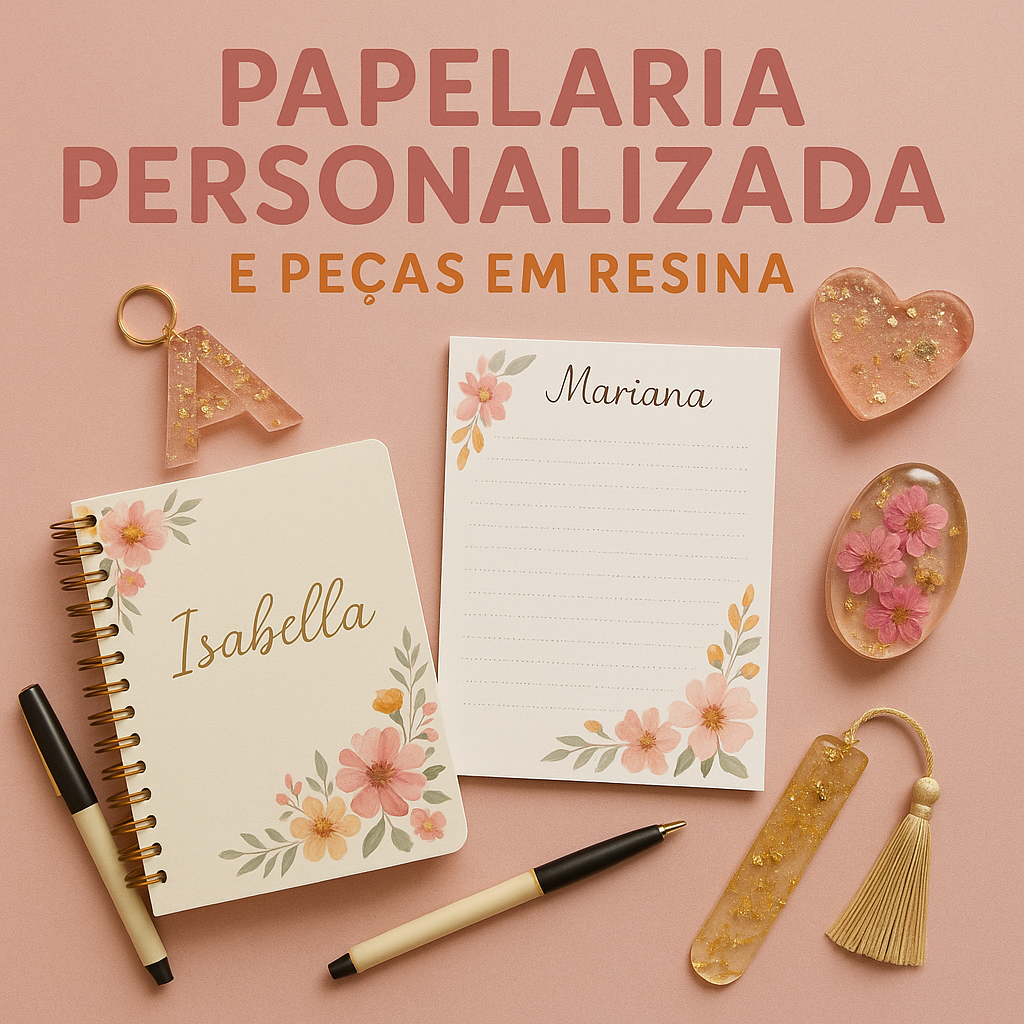 Kit de Papelaria Personalizada com Peças em Resina – Arte, Elegância e Personalização